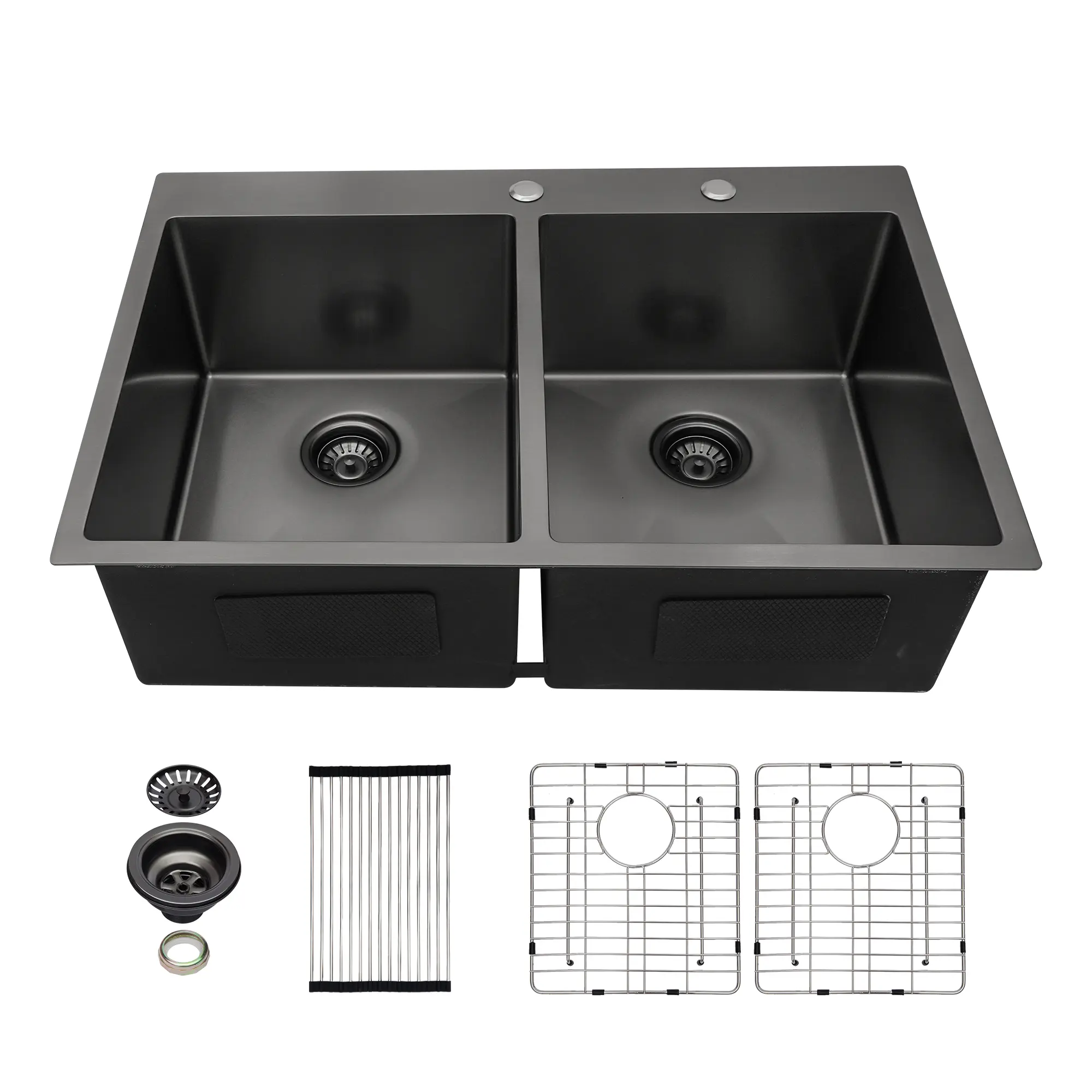 Sarlai 33 x 22 Inch Gunmetal Black Drop In Kitchen Sink 50/50 Double Bowl Topmount Kitchen Sink 16 Gauge Stainless Steel Kitchen Sink