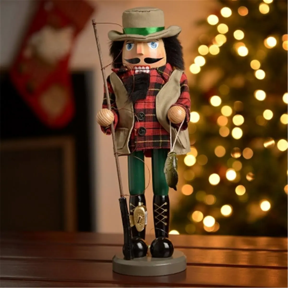 212 MAIN Handmade Wooden Bass Theme Christmas Nutcracker Figure, 13.5 in, Indoor Holiday Home Decor Room Ornament, Christmas List Collectible Festive Decoration
