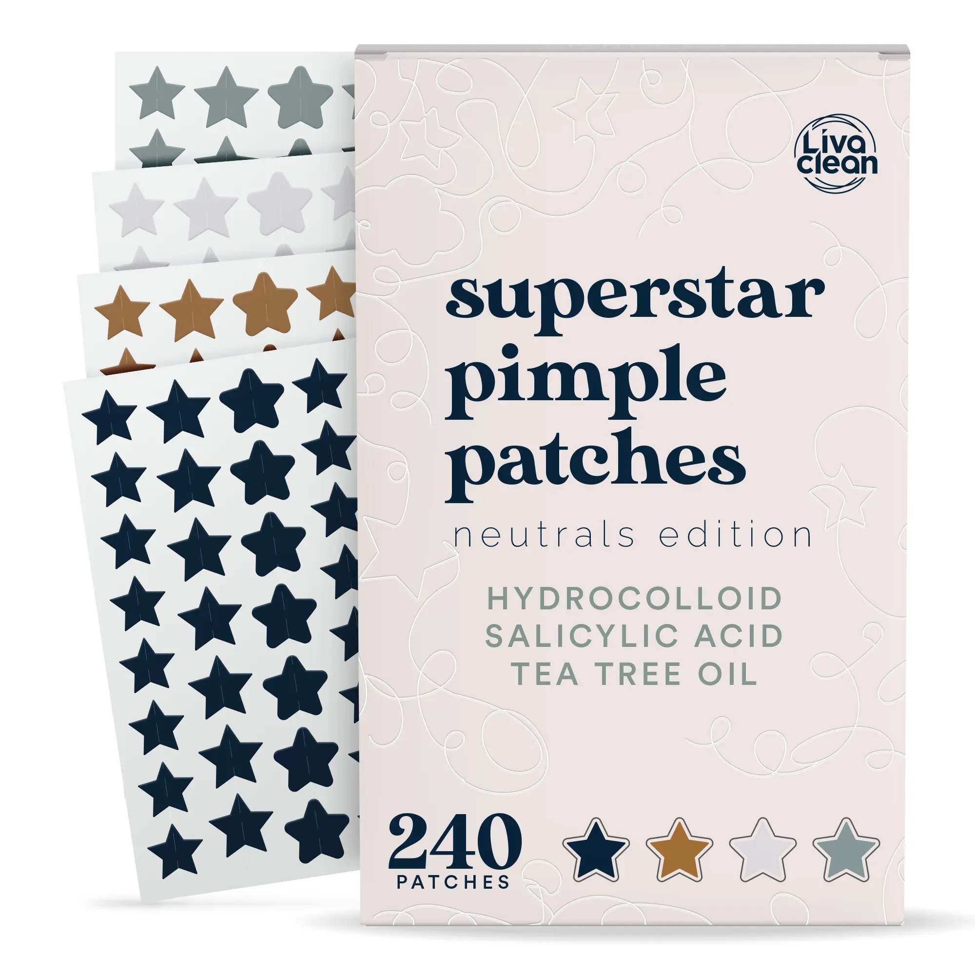 LivaClean 240ct Neutrals Hydrocolloid Pimple Patches - Salicylic Acid & Tea Tree Oil Blemish Patches, Acne Clearing Products, Hyperpigmentation Treatment, Bump & Impurity Remover Anti-Red Mark Acne Treatments, Bump And Impurity Remover Acne Treatments