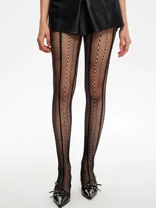 Women's High Elasticity Fishnet Stockings, Striped & Wine Colors, Perfect for Daily Wear, Spring & Fall Fashion Accessories
