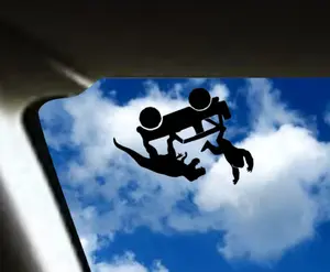 Bigfoot and T-Rex falling from SUV decal - windshield Easter egg for Jeep wrangler