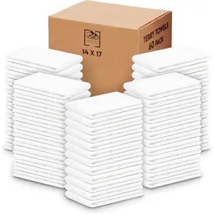 Terry Bar Mop Towels - 60 Pack (14"x17") White  Terry Cloths, Super Absorbent Cleaning Rags,  Bar Mop Towels for Kitchen, Garage, Salon,  & Commercial Use