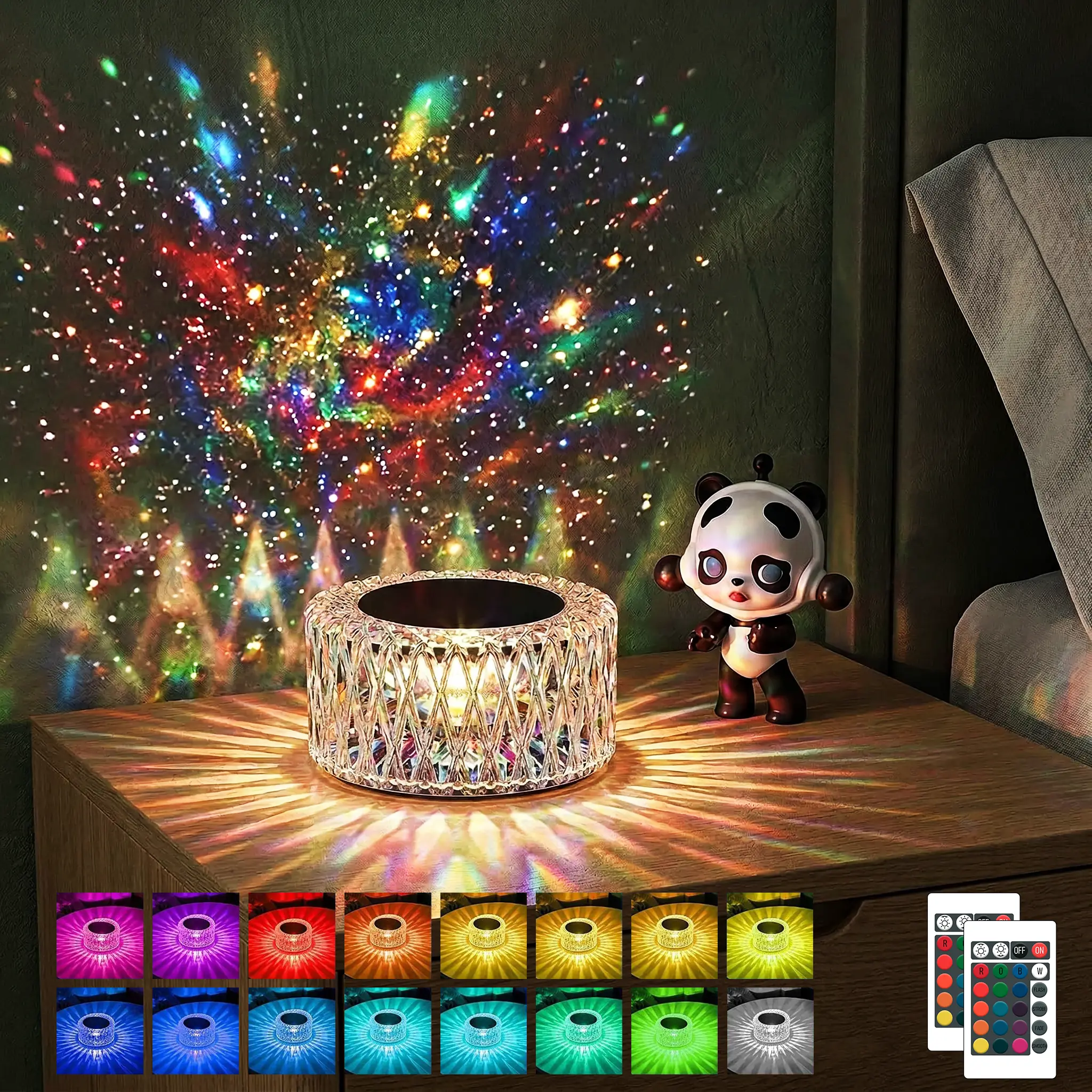 Aesthetic Mini Starburst Table Lamp - 16 RGB Colors, 3 Brightness Levels, Touch & Remote Control, Rechargeable Ambient LED Lighting - Gifts for Friends, Unique Gifts for Bedroom, Children's Room Decor, Family