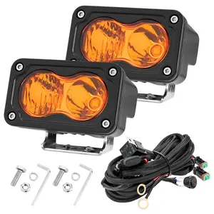YCHOW-TECH 2PCS 3in 40W Amber LED Pods - Combo Beam Off-Road Work Lights with 18AWG DT Wiring Harness Kit, Waterproof Cube Lights for Truck, Dirt Bike Under Dash Lighting