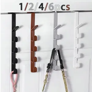 1/2/4/6pcs Door Back Long Row Hooks Bag Holder Dormitory Storage Clothes Rack Wall Mounted Space Saving Organizer Door Hanging Organizer Hat Storage Gadget