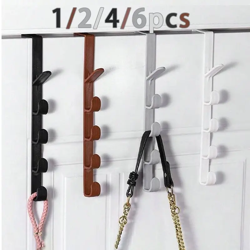 1/2/4/6Pcs Door Back Long Row Hooks, Home Organizer Hook, Door Hook Hanger, Bag Holder, Dormitory Storage Clothes Rack, Wall Mounted Space-Saving Organizer, Door Hanging Hat Storage Gadget
