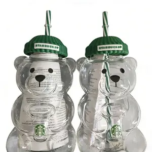 Limited Edition Starbucks Glass Bear Cup 591ml, Cute Bear Shaped Clear Glass Mug, Collectible & Reusable Drinkware for Daily Use