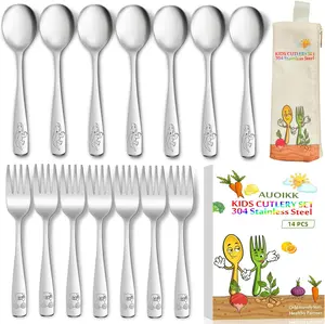 14PCS Toddler Stainless Steel Utensil Set – Kids Safe Spoons & Forks, Ergonomic Handle, Dishwasher Safe (Crocodile & Bear)