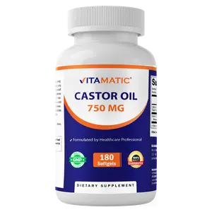 Vitamatic Castor Oil Softgels 750 mg Cold Pressed 180 Softgels Easy to Swallow Natural Form Vitamin Supplement