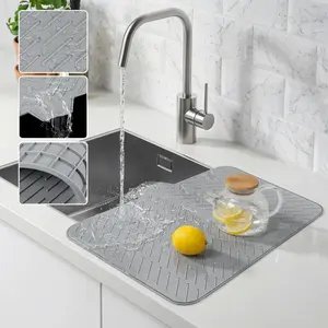 VIREFIRA Silicone Kitchen Dish Drying Mat - 23x17in Versatile Draining Boards, Drain Lip, Easy-Clean, Sturdy, Hygienic, Surface-Protecting  Stylish Home Organizer Kitchen Supply
