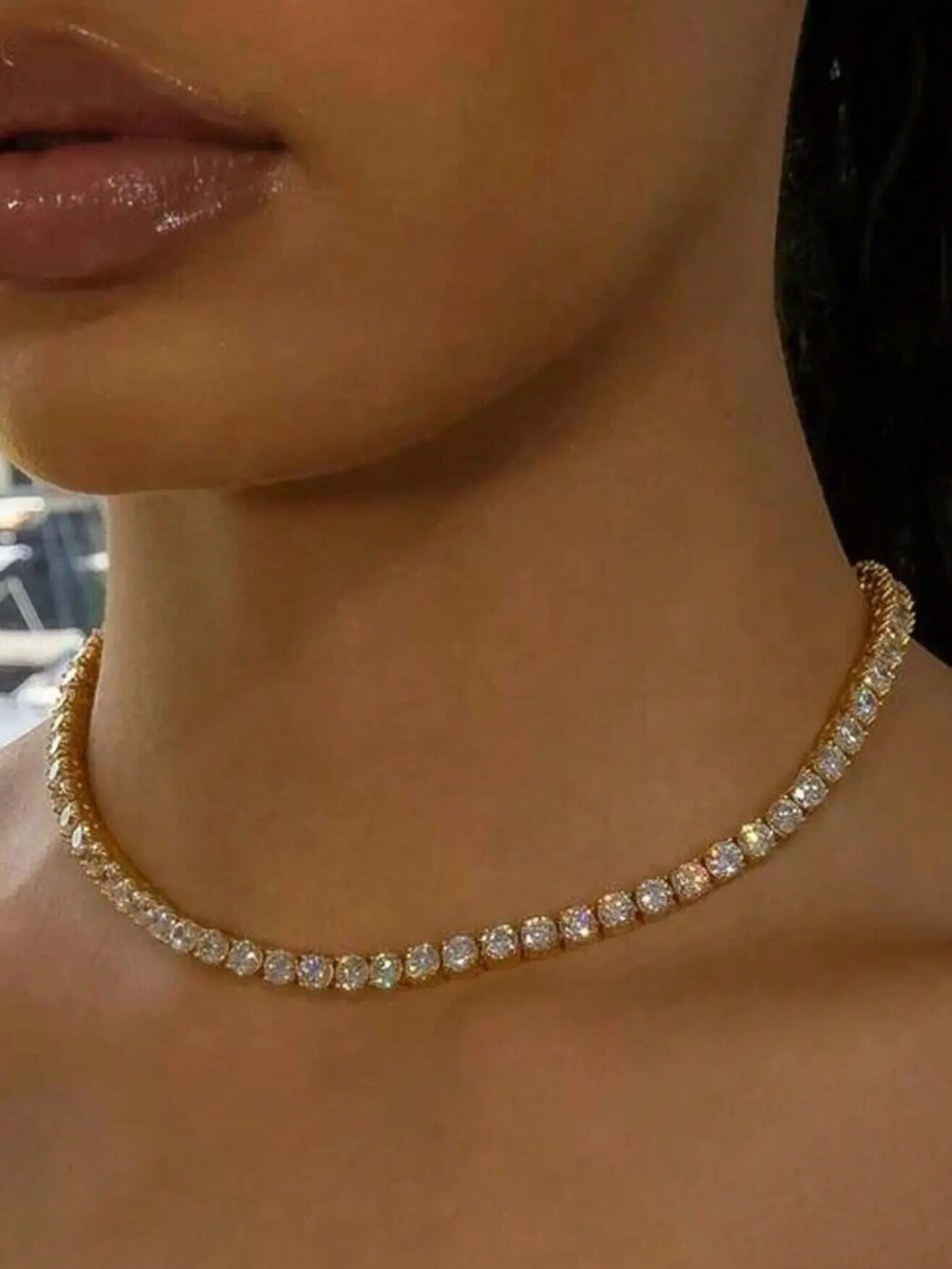 Fashion Shiny Diamond Choker Necklace, Elegant Statement Jewelry Accessory for Women, Trendy Geometric Chain Necklace Gift for Her, Fashion Chain Decorated