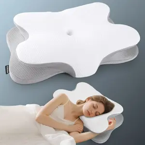 Cervical spine pillow for pain relief-Cervical spine pillow for side back stomach sleeper, ergonomic orthopedic support pillow, memory foam for sleeping, cooling pillowcase, gray, Black Friday Halloween gift Christmas New Year gift