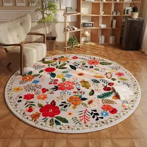 Floral Pattern Non-slip Floor Mat, 1 Count Round Washable Foldable Soft Floor Mat, Decorative Carpet for Home Living Room Bedroom, Round Floral Rug