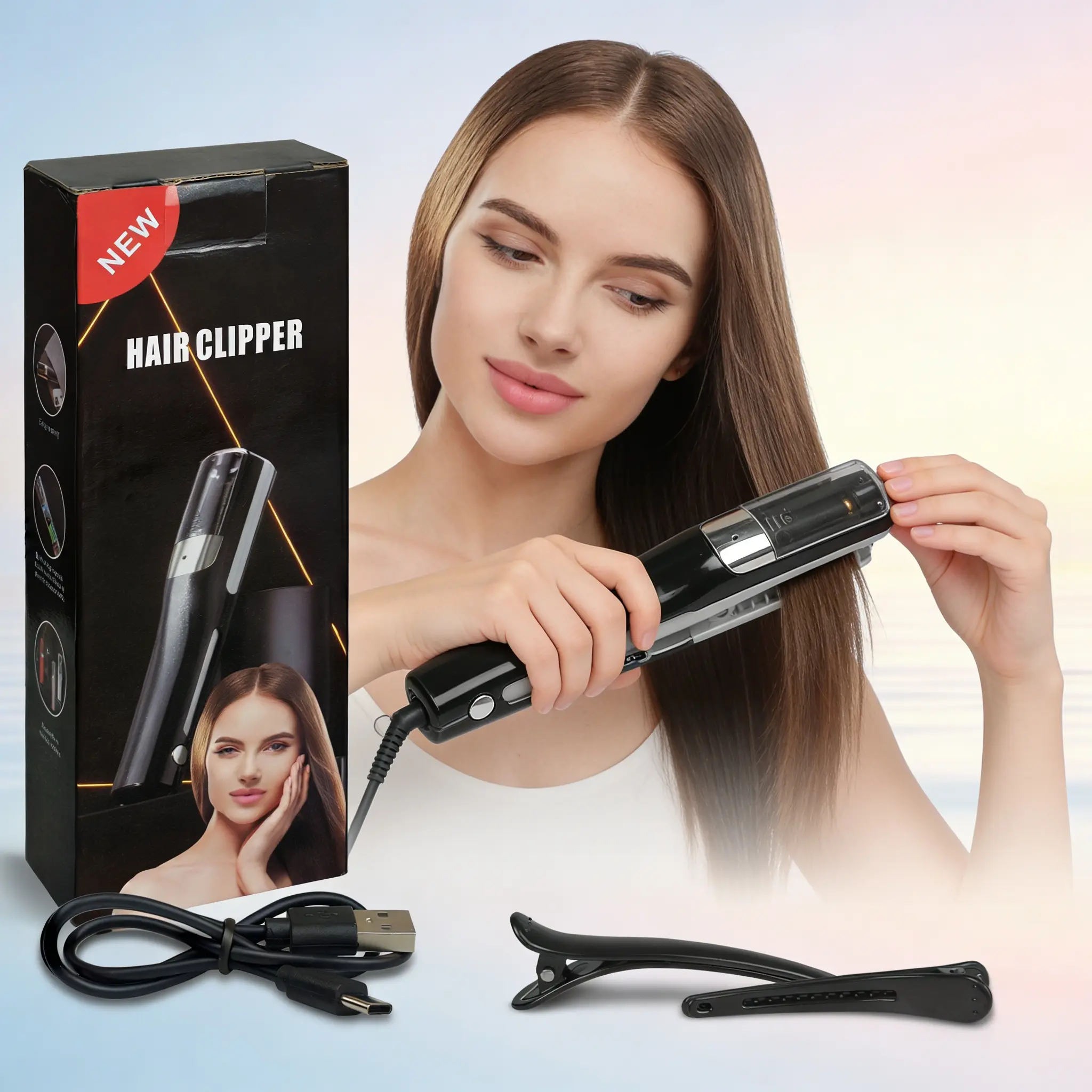 Electric Hair Split Ends Trimmer, USB Rechargeable Portable Frizz Remover, Professional Precise Split End Cutter, No Hurt Healthy Hair Grooming Tool, Damaged Dry Hair Repair Device, Ideal Beauty Gift for Women