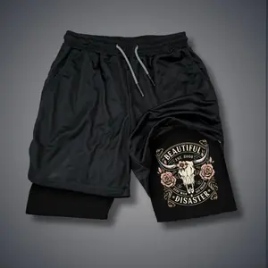 [Viral] 80s 90s Double-Layer Sports Shorts Graphic Shorts Black Camo Streetwear Shorts Men Outfits Men Vacation Outfits Shorts