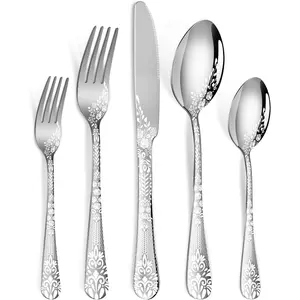 40 Piece Silverware Set, Stainless Steel Flatware Cutlery Service for 8, Mirror Polished Tableware Eating Utensils for Home Kitchen, Includes Knife Fork Spoon, Dishwasher Safe