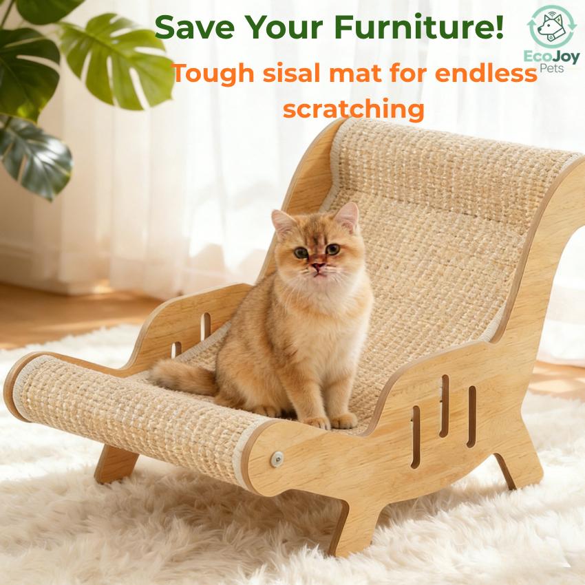 EcoJoy Pets 2-in-1 Cat Scratcher Lounge Bed - Ergonomic Curved Cat Sofa for Grinding Claws & Sleeping, Sustainable Wood Cat Furniture (Large)