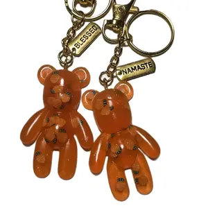 Orange Carrot Bear Bronze Keychain - Unique  Bear Design with Orange Carrot and Glow in the dark element