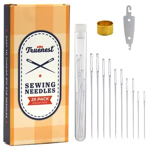 Sewing Needles - 25-Pcs Pack for Hand Stitching, Cross Stitch, and Embroidery - Large Eye Needles with Bonus Threaders