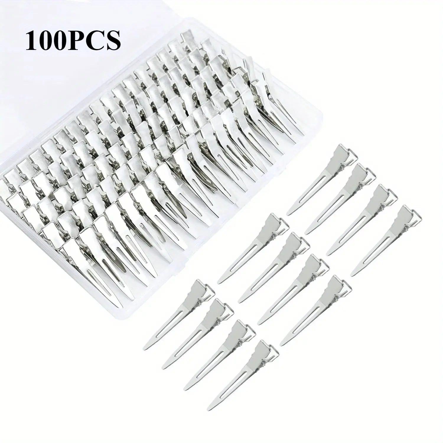 100pcs 1.77inches rust-proof metal alligator clip with a Clear Plastic Box, Hair Style Accessory, Hair Styling, Curling Clip, Hair Coloring, DIY Aaccessories, Items Fixed, Silvery, Duck Bill Hair Clips