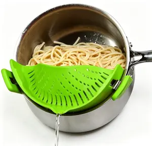 Clip on Strainer for All Pots Pans - Silicone Pasta Strainer Kitchen Colander for Draining Noodles Spaghetti Ground Beef Grease｜Easy to Use and Store, Dishwasher Safe (Green)