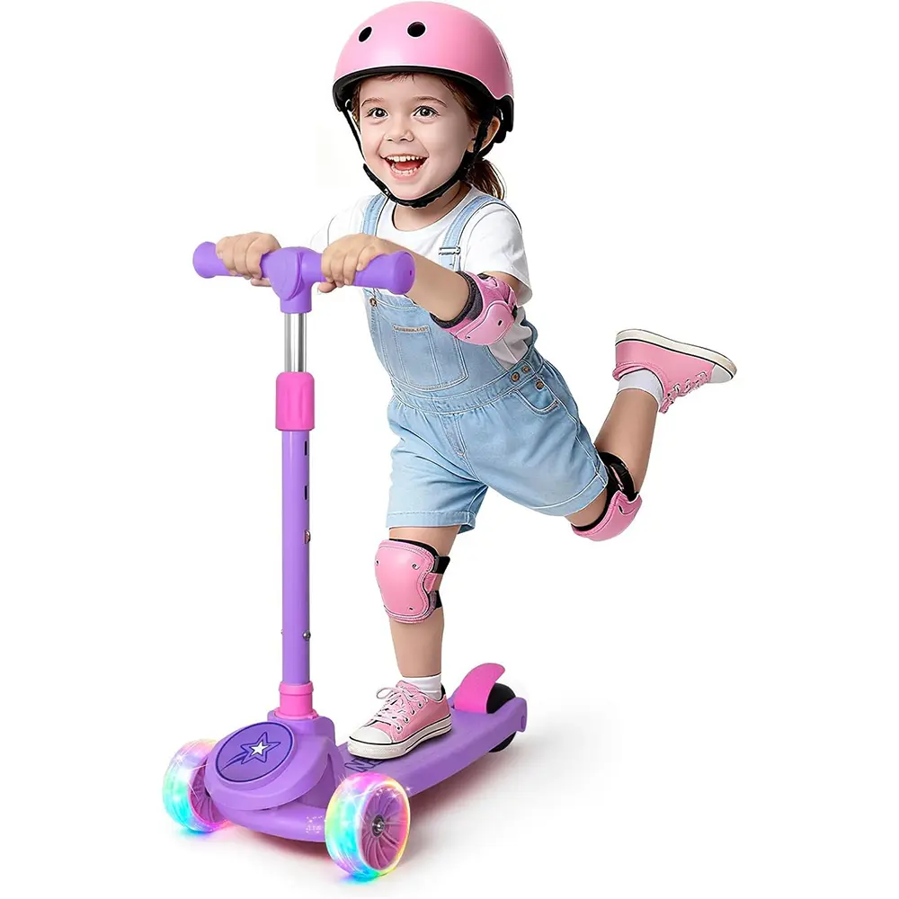 Nattork 3 Wheel Kids Scooter for Boys Girls Ages 3-8, Scooter with Light Up Wheels, 3 Adjustable Height Handlebars, Lean-to-Steer & Wide Anti-Slip Deck, Holds Max 110 LBS for Outdoor Play