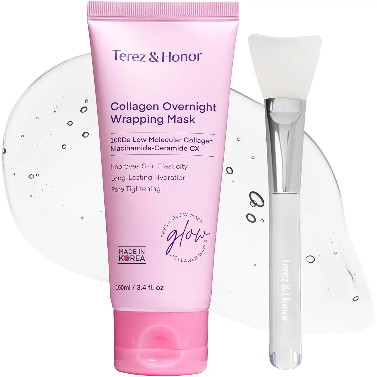 Terez & Honor Collagen Peel-Off Mask – Hydrating Korean Face Mask with 100Dalton Collagen for Firm, Glowing Skin – All Skin Types, 3.4 FL OZ