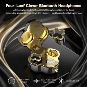 COREVO YX66 Four-Leaf Clover Earbuds Bluetooth 5.4 ENC Noise Cancelling Luxury Retro Wireless Earphones for Women iOS Android
