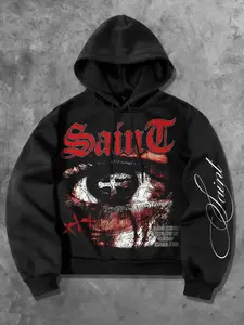 Eye print pullover hooded sweatshirt for men, Christian saint aesthetic hooded jacket, double-layer cloth hat European and American street casual fashion unisex autumn and winter Gothic Style hoodie saint Gothic Rock Hoodie