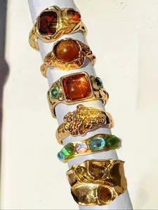 Women's Ring Set Vintage Fashion Irregular Folded Old Money Style Multi-Color Artificial Gemstone Stackable Rings Stacking Rings