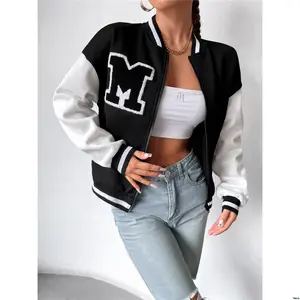 Jacket Bomber Shoulder Drop Trim Striped Flirla Letter Patched