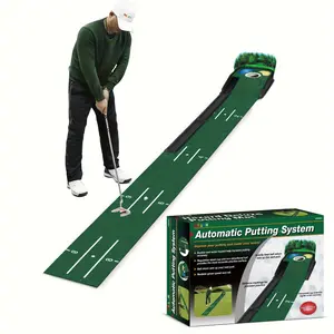 [Lenticular 3D] HUAEN Golf Putting Mat - 8ft Indoor Practice Mat with 3D Backplate and Ball Return