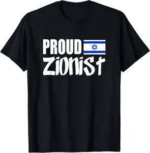100% Cotton Proud Zionist T-Shirt, Black, Small, Unisex, Short Sleeve, Modern Classic Fit, Flag of Israel