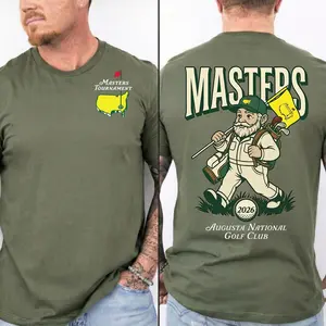 Masters 2026 Tournament T Shirt, Augusta National Golf Club Gnome Caddie Graphic Tee, Vintage Retro Golf Shirt For Men Women, Oversized Streetwear Golf Gifts, Unisex Casual Graphic T-Shirts