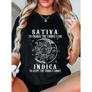 100% Cotton Unisex Sativa To Change The Things I Can Indica Cannabis Weed T-Shirt Casual Top