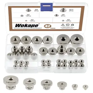42Pcs Knurled Thumb Nuts Assortment Kit, Nickel Plated Iron Knobs Fasteners Round Hand Screw Nuts for 3D Printer Parts (M3 M4 M5 M6 M8 M10)