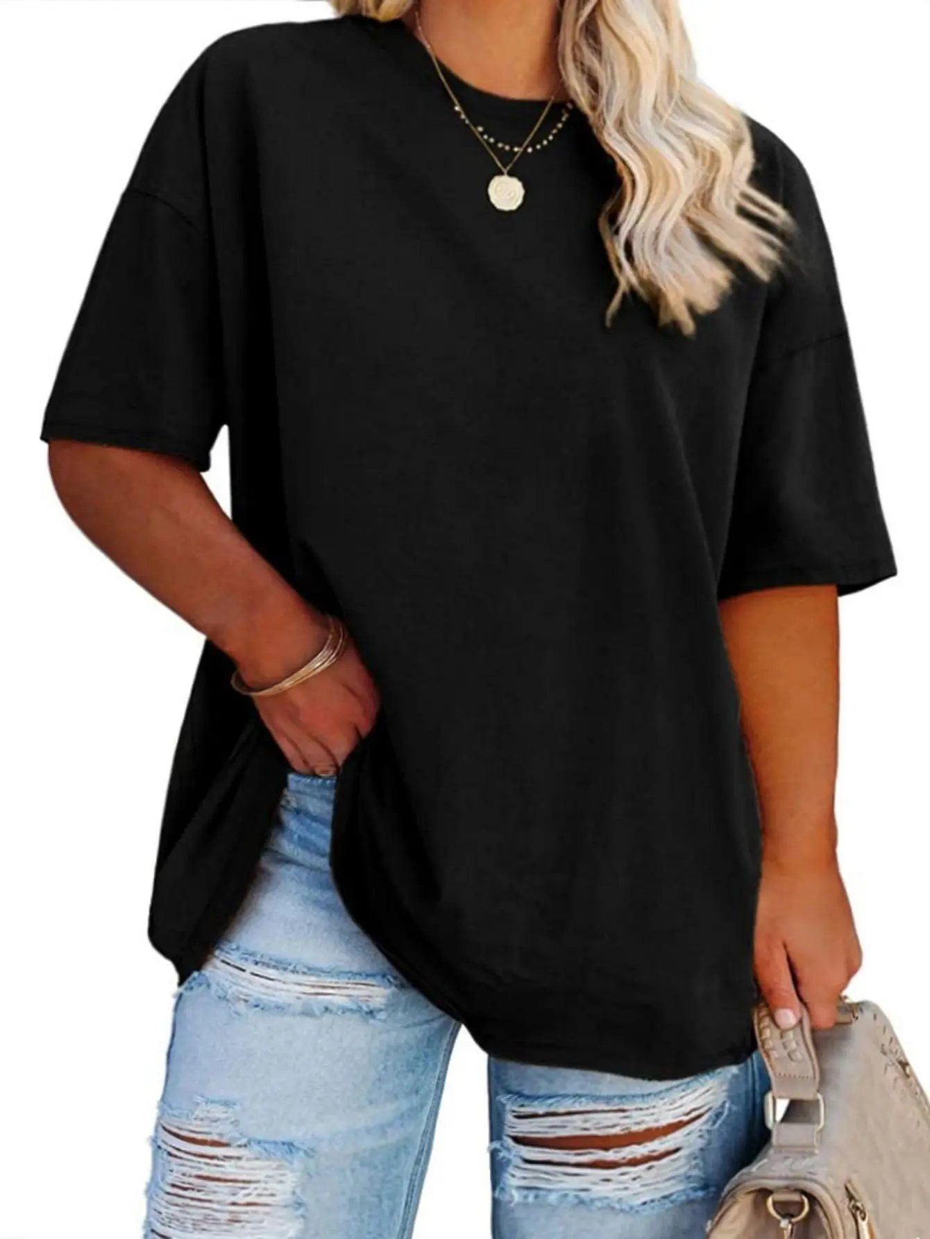 Women's Plus Size Tunic Top, Oversized Baggy Fit with a Round Neck and Shortsleeve for Summer Jeans and Shorts, Elegant, Chic Look, Tops, Casual, Cute Tops For Women