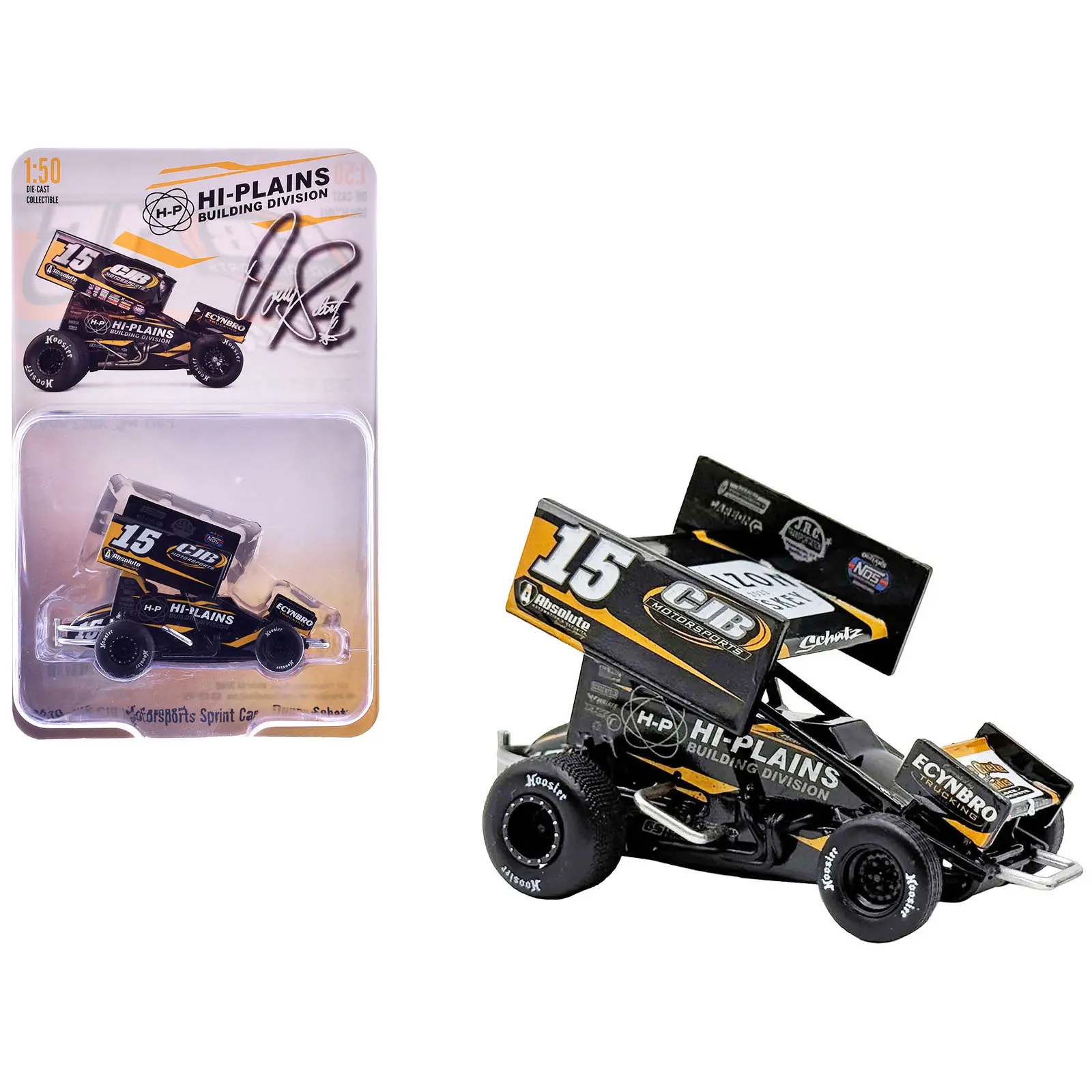 Winged Sprint Car #15 Donny Schatz "CJB Motorsports - Hi-Plains Building Division" Black (2026) 1/50 Diecast Model Car by ACME