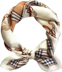 Satin Bandanas Head Scarf For Women Lightweight Fashion Wrap Neck Silk Sleeping Headscarf with Stylish Plaid Design