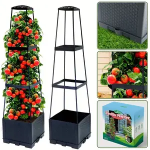 This set includes two 44.8-inch indoor and outdoor tomato growing boxes with self-watering netting and a trapezoidal trellis for climbing plants.