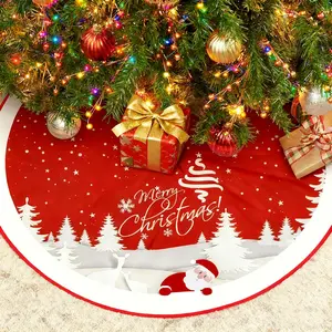 Red 48 Inches Soft Plush Christmas Tree Skirt Snowy Pattern Christmas Tree Mat Xmas Ornaments for Holiday Party Decorations