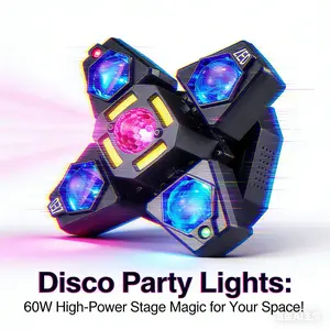 4-Arm Disco Party Light: 60W Stage Magic with RGB, Laser & Strobe Sound Activated & DMX Controlled for Home & Stage