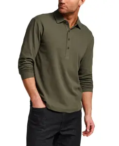 Long Sleeve Mini Waffle Polo in Olive