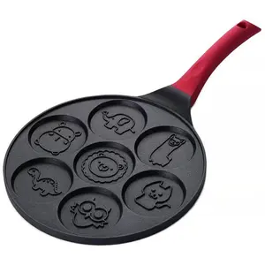 Animal Pattern Non-stick Pancake Maker Pan, 7-grid Pancake Maker Pan with Long Handle, Creative Pancake Making Pan, Kitchen Breakfast Cookware for Home Use, Non Stick Coated