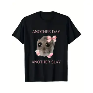 Boys' Funny Slayday Slogan & Squirrel Graphic T-Shirt - Black with Pink Bow & Squirrel Print, Short Sleeve Round Neck Casual Summer Tee for Halloween, Christmas, Thanksgiving - Machine Washable Gift For Boys