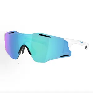 Pre-owned Brand new Oakley Cybr Zero OO9512 Matte White Frame with Prizm Sapphire Iridium Rimless Shield Sports