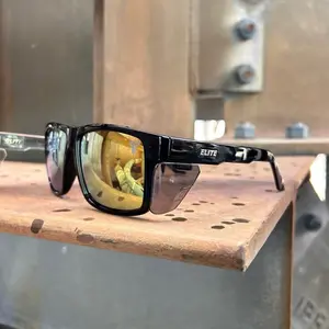 Elite Delta – ANSI Z87.1 Polarized Safety Glasses (Black Frame + Gold Mirror Lens)