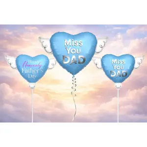 Happy Heavenly Father's Day Memorial Balloon Bundle — Miss You Dad 6-Piece Angel Wing Tribute Set | Graveside & Indoor Memorial Gift