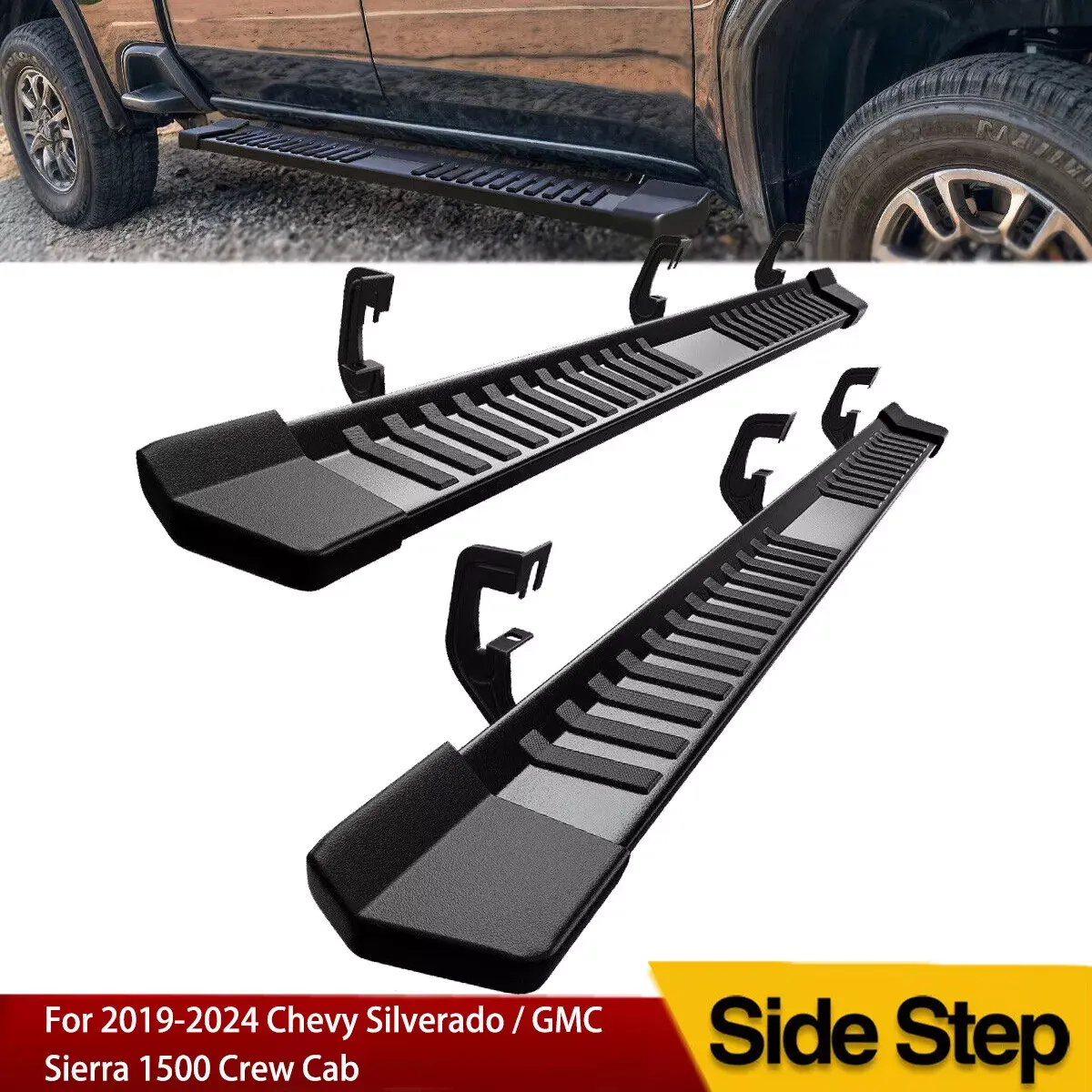 YITAMOTOR 6 Inches Running Boards for 2019-2025 Chevy Silverado/GMC Sierra 1500 Crew Cab/2020-2025 2500HD 3500HD Crew Cab Side Steps Textured Nerf Bars(Excl. 2019 1500 LD)