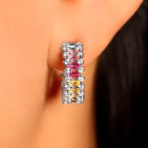 Half Eternity Rainbow Hoop Earrings